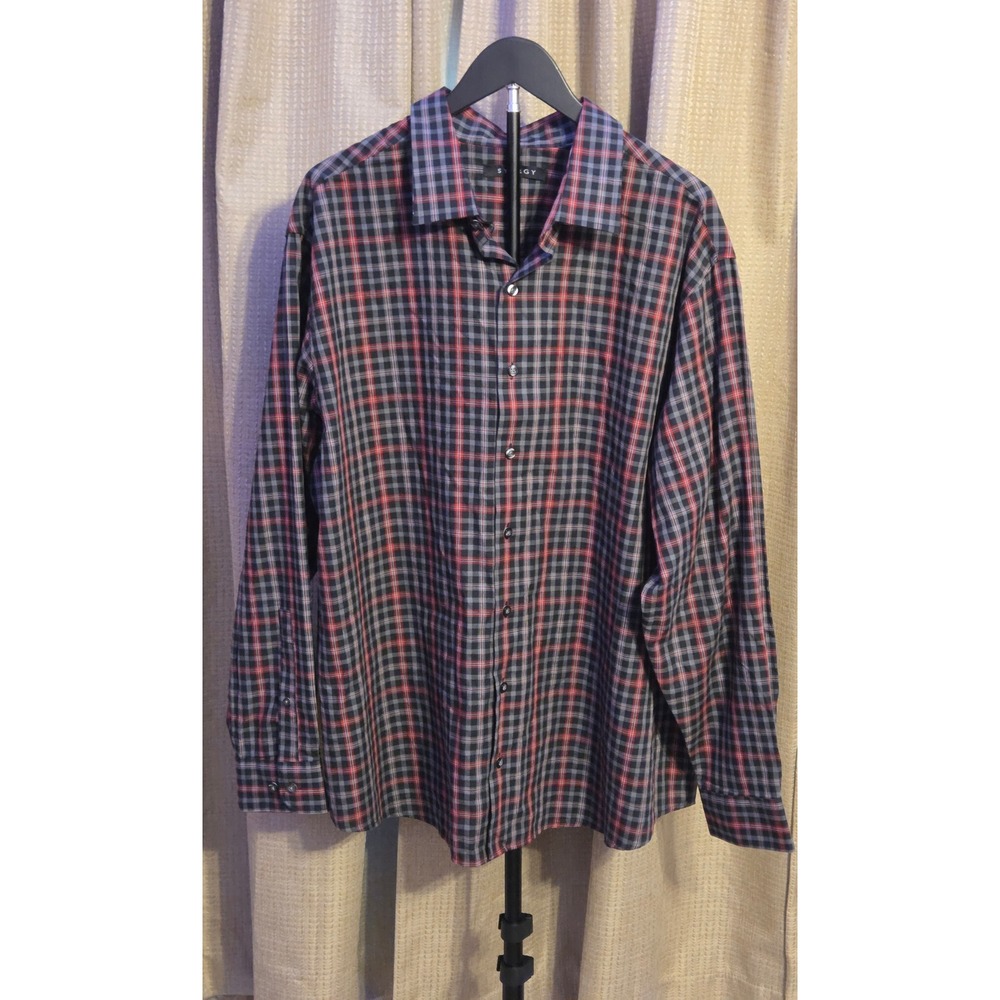 Synrgy‎ Long Sleeve Plaid Button Up Shirt Men's Size 1XL Black Red